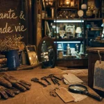 Brocanteurs : clés et loupe sur objets en boutique de brocante