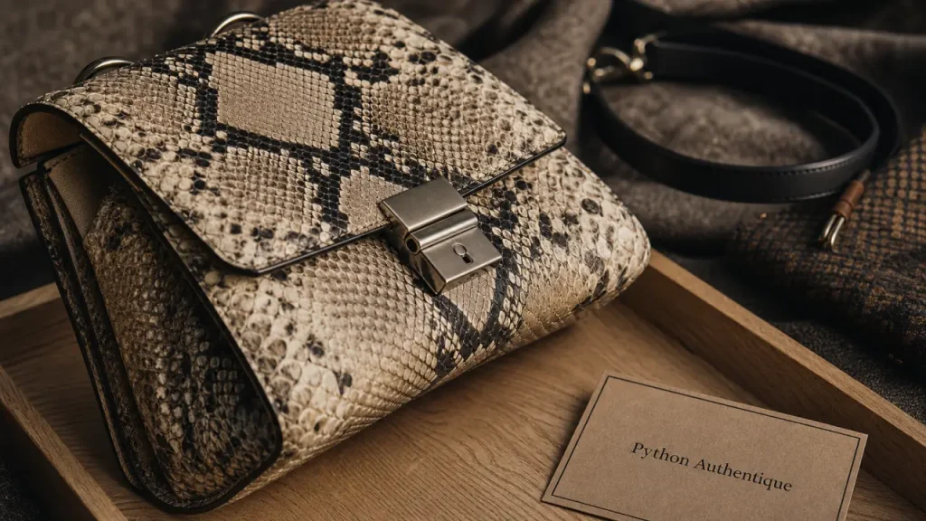 Sac python en cuir effet imprimé, bords et coutures nettes