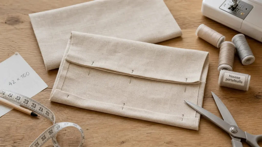 Tuto coussin portefeuille 42 x 100 cm : tissu plié pour housse sans fermeture éclair
