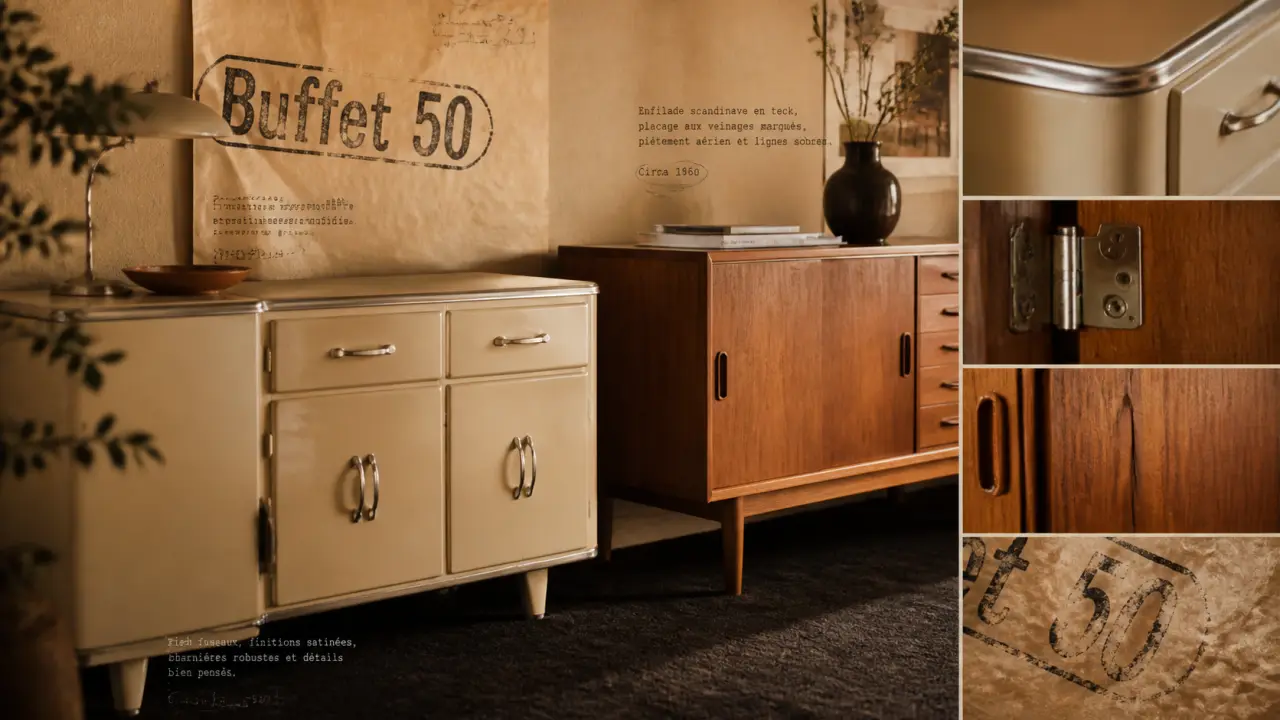Buffet année 50 vintage en bois et formica