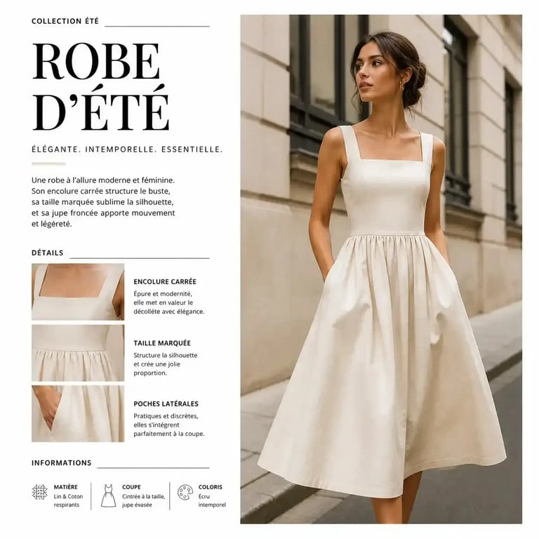 Robe d'été simple à jupe froncée pour la ville