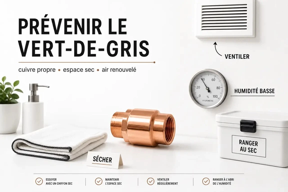 Enlever vert de gris sur cuivre et prévenir la réoxydation avec un entretien sec et régulier