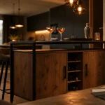 Meuble bar salon en bois et métal, vue intérieur