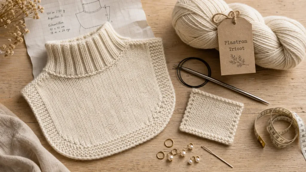 Modèle plastron tricot gratuit : plastron en laine, aiguilles n°5