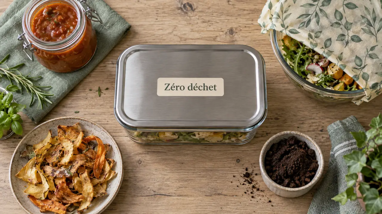 Cuisine zéro déchet : restes dans bocaux en verre et compost