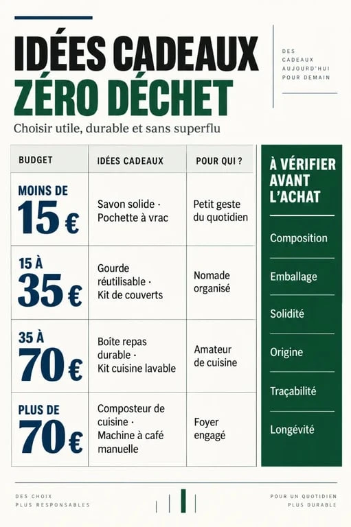 Idée cadeau zéro déchet classée par budget et profil de destinataire