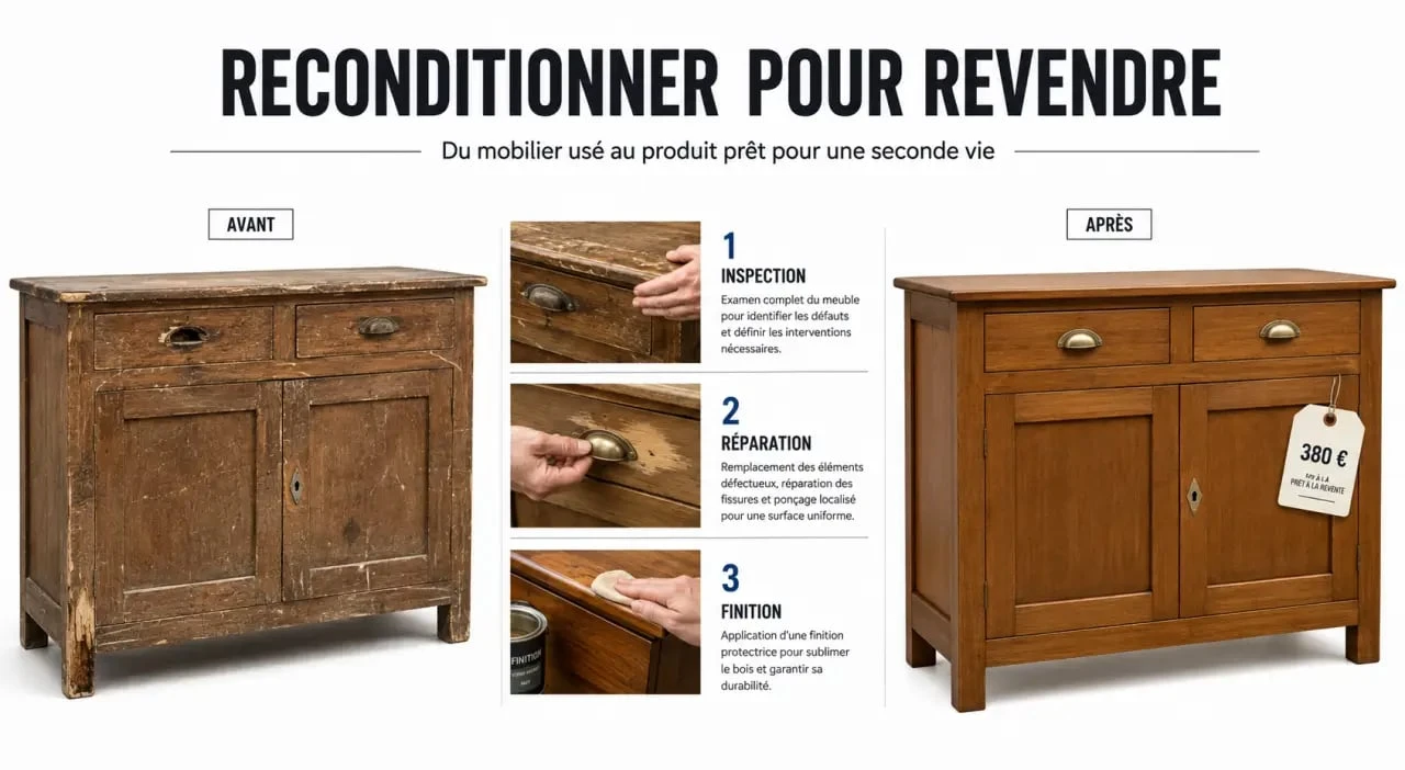 Seconde main meubles : avant et après reconditionnement d’un meuble