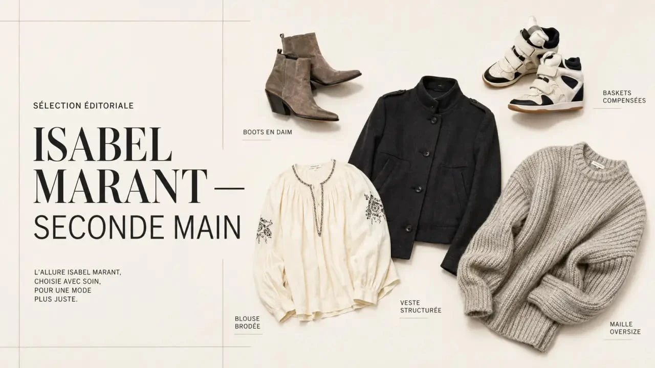 Sélection de pièces Isabel Marant seconde main avec boots, baskets, veste et blouse