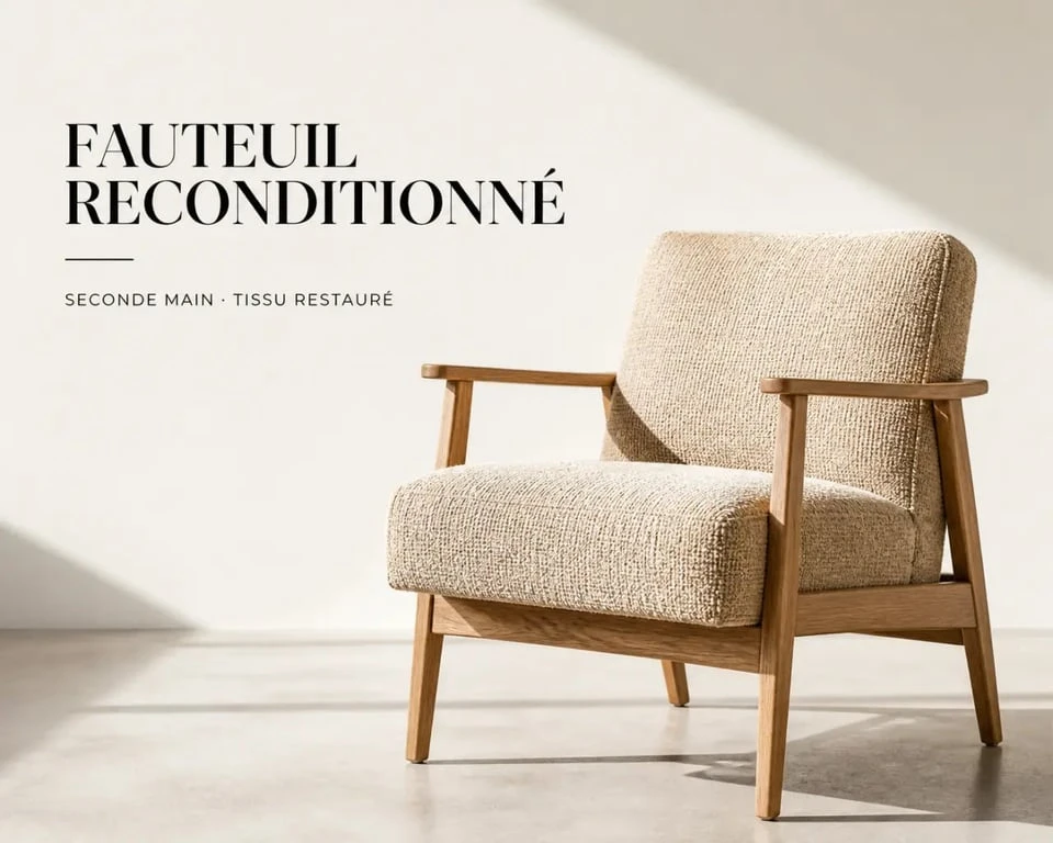 Fauteuil seconde main reconditionné dans un salon lumineux