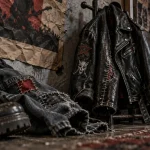 Punk style vestimentaire : perfecto cuir patiné, jeans rapiécés, patchs et badges