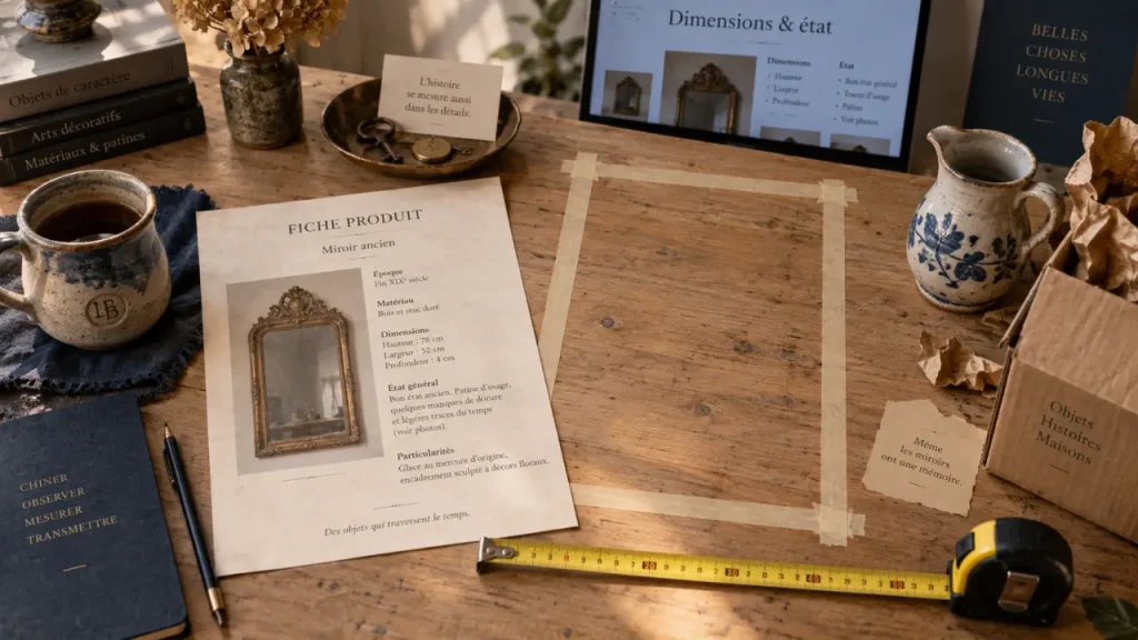 Brocante en ligne : vérifier dimensions avant d’acheter un meuble